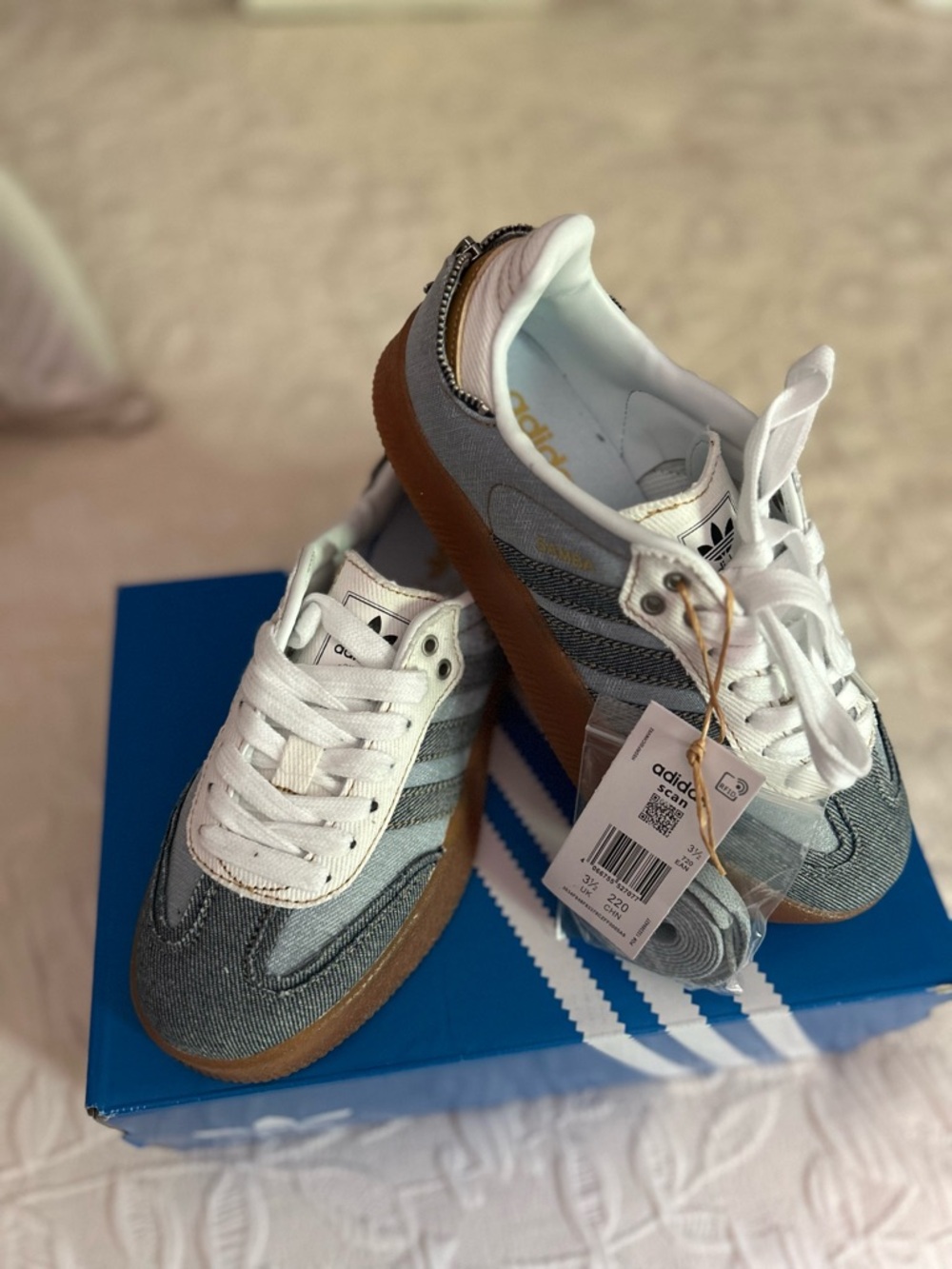 adidas Women Samba Sneakers in White, Gray & Brown Gum